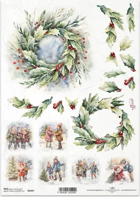 Immagine prodotto di ITD Carta di riso decoupage tecnica artigianale tovagliolo di carta-R2437 Ghirlande per bambini albero di Natale invernale