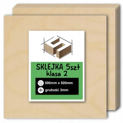 Zdjęcie produktu dla Sklejka brzozowa, formatki kwadratowe do cięcia laserem i grawerowania – CNC, modelarstwo, pirografia, decoupage, malowanie, dekoracje i rękodzieło DIY – klasa 2 – 50 × 50 cm (500 × 500 mm) – 3 mm – 5 szt.