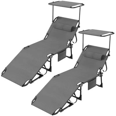 Produktbild von Arvioo Sonnenliege klappbar 2x, Gartenliege mit Sonnendach, Liegestuhl mit 4-fach verstellbarer Rückenlehne, wetterfeste Strandliege, Schwarz