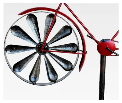 Produktbild von Gartenstecker Metall Fahrrad XL 160 cm Rot Shabby Windspiel Windrad Wetterfest Gartendeko Gartenstab Bodenstecker