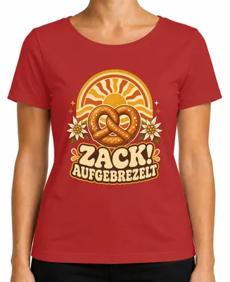 Imagen del producto de Zack! Pretzel, Edelweiss, camisa tradicional bávara, pantalones de cuero, camiseta para mujer, rojo, talla XL