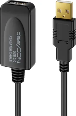 Produktbild von deleyCON 5m Aktives USB 2.0 Kabel Aktive Verlängerung mit Signalverstärker USB2.0 Repeaterkabel Verlängerungskabel PC Computer Drucker Scanner