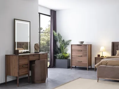 Produktbild von Schminktisch Set Konsole Spiegel material holz Schlafzimmer Möbel Design Hocker