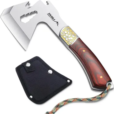 Produktbild von TIVOLI Campingaxt 4-in-1 Tragbare Axt mit Nylonscheide 24 cm Holzgriff Outdooraxt Bushcraft Wandern