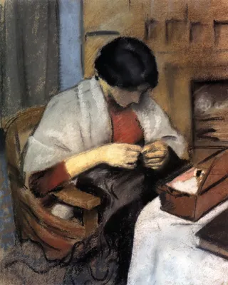 Produktbild von August Macke Kunstdruck Bild - Elisabeth Gerhardt Nähend, Stickendes Mädchen, 1909 (50 x 40 cm)