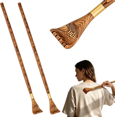 Produktbild von 2 Holz Rückenkratzer 42 cm, Kratzhilfe für Rücken und Körper, gegen Juckreiz, ergonomisch, Geschenk für Senioren, Eltern und Schwangere