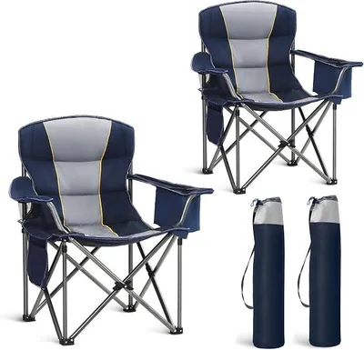 Productafbeelding van Campingstoel, inklapbaar, set van 2, inklapbare stoel, visstoel | Inklapbare, gevoerde stoel met bekerhouders, draagvermogen 200 kg, outdoorstoel met armleuningen, extra groot, campingstoel, blauw