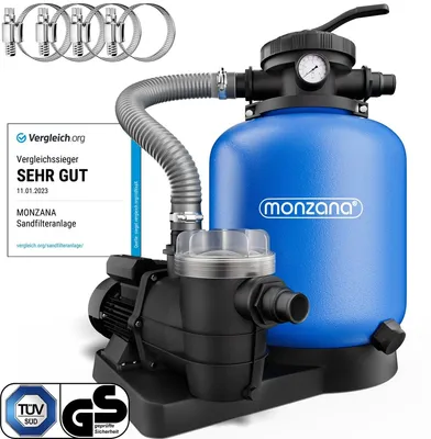Produktbild von MONZANA® Sandfilteranlage 13.200L/h bis 58.000L Pool Vorfilter 7-Wege-Ventil 600W 30L Tank 2in1 Adapter Ø32-38mm Filteranlage Poolfilter Sandfilter