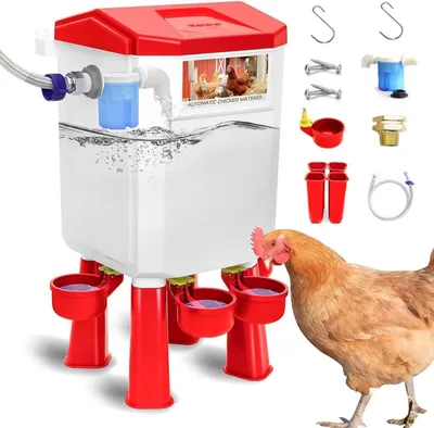 Obrázek produktu pro Napáječka pro slepice, automat na krmení pro slepice, sada pro slepice, dávkovač krmiva pro slepice, napáječka na vodu pro slepice, automat pro kuřata, napáječka pro drůbež, napáječka pro kuřata, dávkovač vody, napáječka pro drůbež 7 l