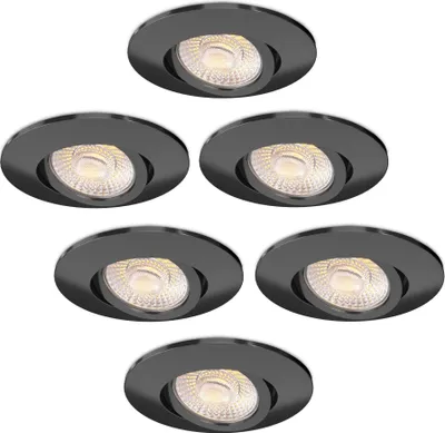 Produktbild von Ledvion - 6x LED Einbaustrahler, Schwarz, 3W, CCT 2200K-4000K, Ø86mm, Edelstahl, IP65, Dimmbar
