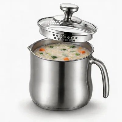 Melkpan 2 L Edelstahl mit Glasdeckel, Ausgießer, Induktion