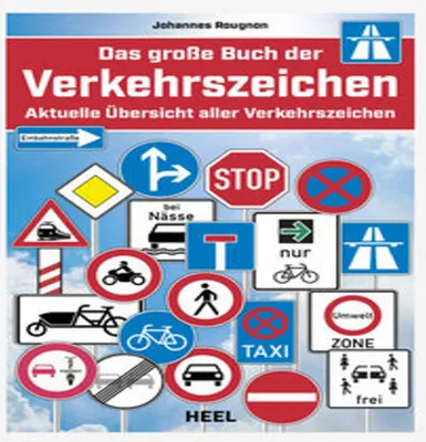 A collage of various German traffic signs against a sky background.