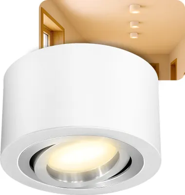 Produktbild von SSC-LUXon LANTI Aufbauspot weiß silber – Strahler schwenkbar 4-Stufen dimmbar über Schalter mit LED 4W warmweiß – Deckenlampe für Wohnzimmer & Flur
