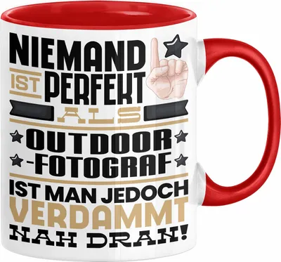 Produktbild von Outdoor-Fotograf Geschenk Tasse Lustige Geschenkidee für Outdoor-Fotograf Geburtstag Kaffee-Becher Niemand Ist Perfekt Aber Als Outdoor-Fotograf Ist Man Nah Dran (Rot)