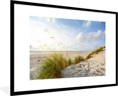 Produktbild von MuchoWow® MuchoWow® Gerahmtes Poster Strand - Meer - Vögel 90x60 cm - Poster mit zchwarzem Bilderrahmen - Wanddekoration - Fotos