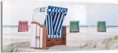 Produktbild von DEQORI Glasbild Echtglas 150x60 cm 'Ostsee Strandkörbe' Wandbild Bild modern Deko