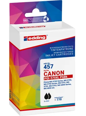Produktbild von Edding EDD-457 Tintenpatronen Doppelpack, schwarz kompatibel zu Canon PG-570XL, Schwarz, 22 ml, 2 Stück(e), 770 Seiten, Doppelpack