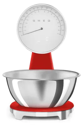 Zdjęcie produktu dla Smeg KSF01RDWW, Elektroniczna waga kuchenna, 5 kg, 1 g, Czerwony, Plastik, Silikon, Stal nierdzewna, Blat