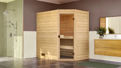 Produktbild von MH-SAUNA ECK 189X139 GT, O5,4 kW x B x T x H  x 189 x 139 x 204
