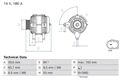 Produktbild von BOSCH 0 986 085 980 Lichtmaschine Generator LiMa 180A 14V für VW Golf VII Schrägheck (5G1, BQ1, BE1, BE2) Passat Variant (3G5, CB5) Golf VII Variant