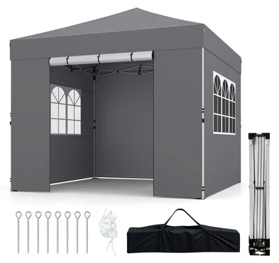 Produktbild von COSTWAY Pavillon 3 x 3 m, Faltpavillon Gartenpavillon mit abnehmbaren Seitenwänden & 4 Sandsäcke, Gartenzelt wasserdicht faltbar, Grau