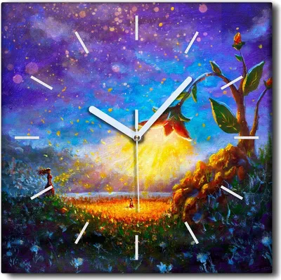 Produktbild von Coloray Uhr auf Leinwand 30x30 cm Wand Uhr Dekoration Wohnzimmer Segeltuch weiße Zeiger -Mädchenblumen