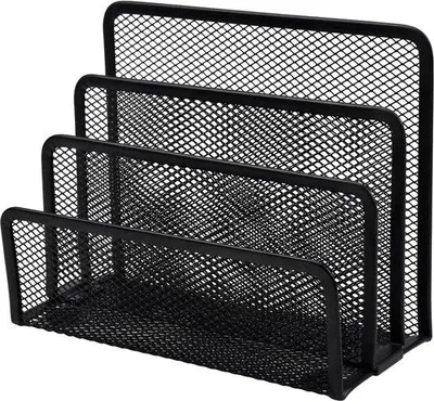 Produktbild von Famanu Briefhalter aus Metall - vertikaler Briefhalter für das Büro - schwarzer Mesh-Organizer für Notizblöcke und Visitenkarten