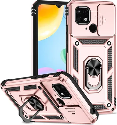 Image de Étui pour Xiaomi Redmi 10C étui double couche avec couvercle coulissant pour l'appareil photo et anneau de support Rose