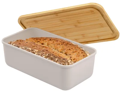 Imagen del producto de Panera Bremermann con tapa de bambú, panera | tabla de cortar, recipiente para pan, gris