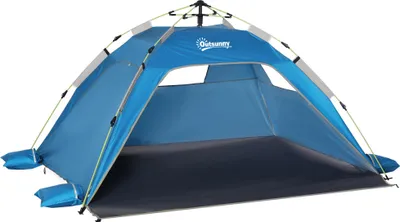 Produktbild von Pop-up-Strandzelt, Fiberglasrahmen, 4 Taschen, Netzfenster, flexibel, Blau