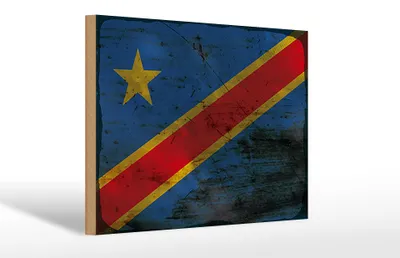 Produktbild von Holzschild Flagge DR Kongo 30x20cm democratic Congo Rost