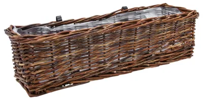 Produktbild von Rattan Balkonkasten eckig mit Folie natur dunkel - 60 x 19 cm - Rattan Blumenkasten mit Aufhängung für Geländer bis 3,5 cm