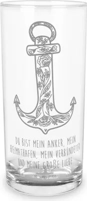 Produktbild von Mr. & Mrs. Panda Glas Anker Blau 200 ml - Transparent - Geschenk, Longdrinkglas, Lustige Sprüche, Wasserglas, Trinkglas, Tumbler, Cocktailglas