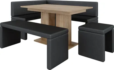Produktbild von Eckbank AKIKO mit Tisch und B nken 168x128 rechts - Eckbankgruppe f r Ihrem Esszimmer, K che modern, Sitzecke, Essecke. Perfekt f r K che, B ro und Rezeption