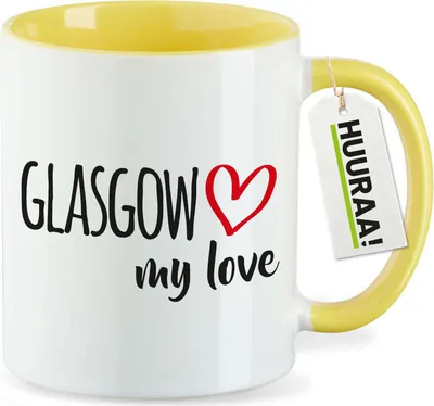 Produktbild von Huuraa Kaffeetasse Glasgow my love 330ml Gelb Keramik Kaffeebecher Geschenkidee