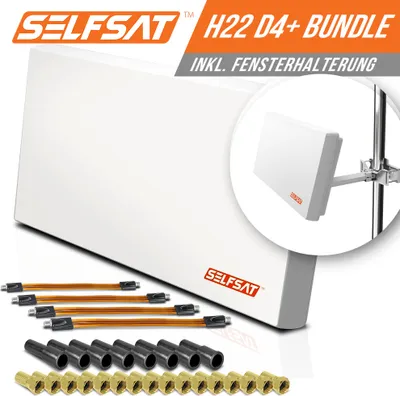 Produktbild von Selfsat H22D4+ 4 TV Teilnehmer SAT Flachantenne FLAT +profi Fensterdurchführung FULL HD
