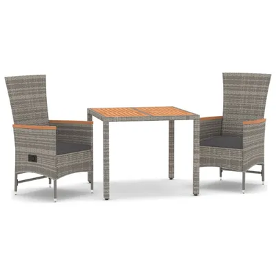 Produktbild von vidaXL 3-tlg. Garten-Essgruppe mit Kissen Grau Poly Rattan