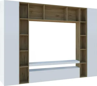 Immagine prodotto di Dmora Parete Attrezzata Austis 35x270x210h cm Bianco Lucido, Apertura Battente e a Ribalta 26 Vani  Italy