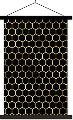 Produktbild von MuchoWow® Textilposter Muster - Sechseck - Gold 40x60 cm mit schwarzem Rahmen - Wanddekorationen