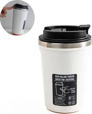 Produktbild von Einfache Saugnapf Thermoskanne Edelstahl Doppelt Isolierte Kaffeetasse Warm Halten Flasche Tragbare Reise Auto Eis Becher, Weiß, 520ML