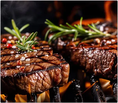 Produktbild von Spritzschutz Herdabdeckplatte Schneidebrett aus Glas Gegrillte Steaks 1-Teilig (60x52cm)