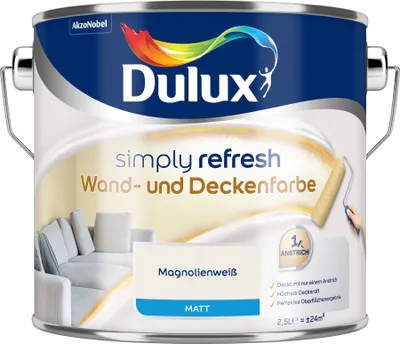 Produktbild von Dulux Simply Refresh Wand- und Deckenfarbe - Magnolienweiß - 2,5 Liter - Erfrischende, langlebige Innenfarbe für ein schönes Zuhause