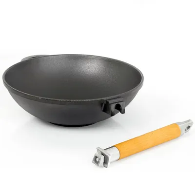 Obrázek produktu pro 2l litinová pánev typu wok s odnímatelnou rukojetí, asijský hrnec na dušení, vhodná na indukci