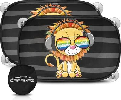 Produktbild von Sonnenschutz, Kompatibel mit Personenkraftwagen, Auto Baby mit UV Schutz 48x30cm - 2 Stück mit Saugnäpfen - Kinder - Fenster - Motiv: Gelb-Lion