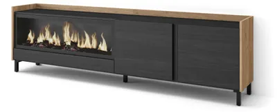 Produktbild von TV-Möbel Holzeffekt schwarz eiche 212x35x61cm Kamin mit Feuereffekt