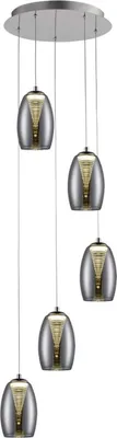 Produktbild von BRILLIANT LED Pendelleuchte Metropolis | 5-flammig | elegante Hängeleuchte | Glas/Metall | chrom/rauchglas | dimmbar | höhenverstellbar