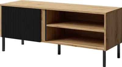 Produktbild von TV-Schrank Kleiner eleganter moderner geräumiger rtv-Kabinett Mia 07 Möbel aus MDF-Platten Farbe: Ewige eiche+schwarz,B:120/H:50/T:41 CM