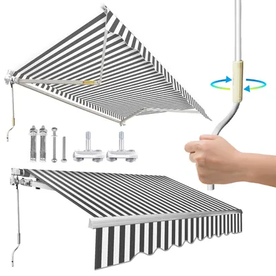 Zdjęcie produktu dla Yakimz markiza ze składanym ramieniem 350x300cm markiza tarasowa chroniąca przed słońcem i deszczem, markiza balkonowa z korbą ręczną szaro-biała