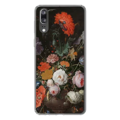 Produktbild von MuchoWow® Handyhülle Schutzhülle Hülle für Huawei P20 Stilleben mit Blumen und einer Uhr - Gemälde von Abraham Mignon Silikon Softcase Handy Hülle - Hardcover