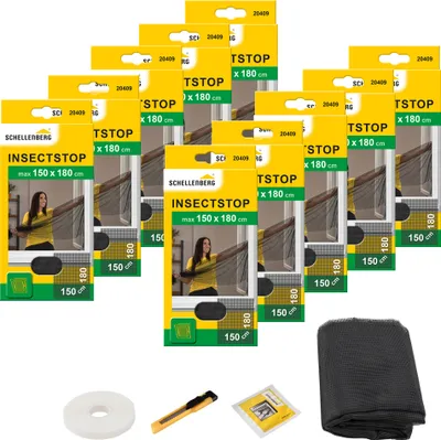 Produktbild von Schellenberg 10er Pack 20409 Fliegengitter für Fenster, Insektenschutz mit Befestigung, ohne bohren, 150 x 180 cm, anthrazit
